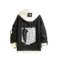 Veste Denim Noir Ailes De La Liberté N&B Fond Gris - District SNK